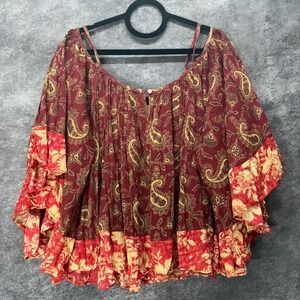 Denim & Supply Ralph Lauren Off Shoulder Bell Sleeve Top Womens L Red Paisley